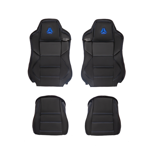 Чехлы Sitrak C7H MAX 3D (экокожа, черный цвет, синий кант, синяя строчка)