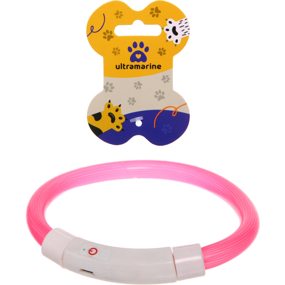 Ошейник неоновый для собак малых пород «Защита Бро», цвет розовый, зарядка от USB, шнур в комплекте, размер S - d 35см (пакет с подвесом)