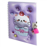 Блокнот в футляре, 19 см * 12,5 см, гребень, Alingar, ламин, конгрев, эффект 3D, ручка, замочек, клетка, 45 л., "Котик", сиреневый