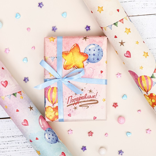 Бумага упаковочная крафтовая "поздравление"