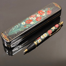 Ручка Паркер в шкатулке с ручной росписью "Ромашки и маки"