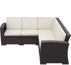 Диван пластиковый плетеный угловой с подушками Monaco Lounge Corner, коричневый