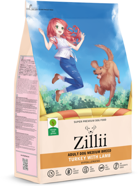 Сухой корм для взрослых собак 15кг Индейка с Ягнёнком ZILLII Adult Dog