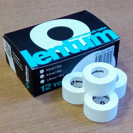 12 шт. Спортивный (жёсткий) тейп 2,5см х 5м, атлетический, Lentum