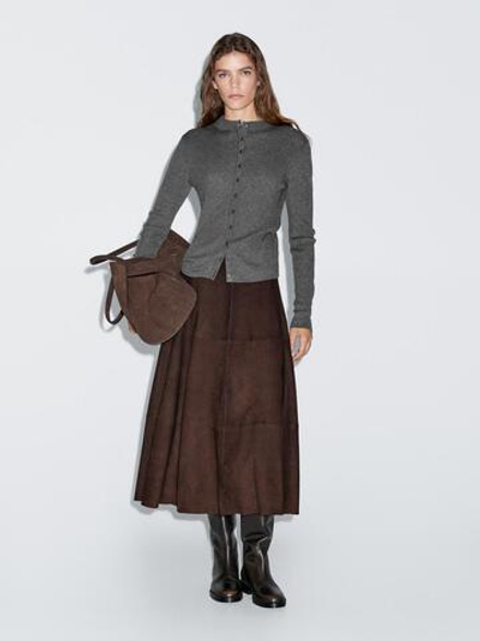 Massimo Dutti Кардиган из смесовой шерсти в рубчик, серый