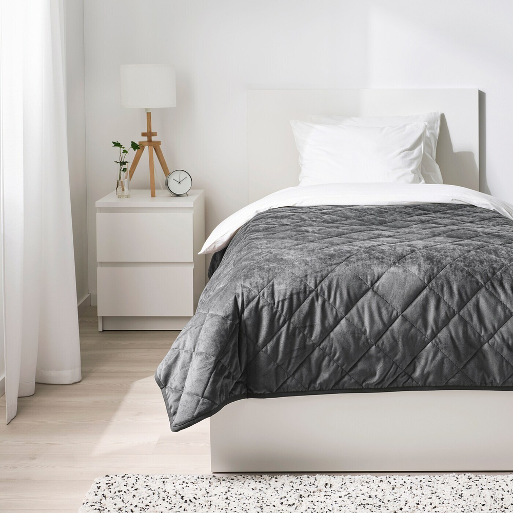 IKEA MJUKPLISTER  (ИКЕА МЙУКПЛИСТЕР)  -  Покрывало, темно-серый, 180x250 см