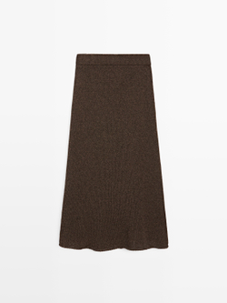 Massimo Dutti Длинная трикотажная юбка из смесовой хлопковой ткани, шоколадный