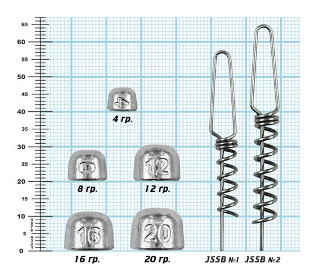 Набор грузов "Пуля" для спиралей Jig Spring №1 (4,8,12,16,20гр), спираль №1,№2
