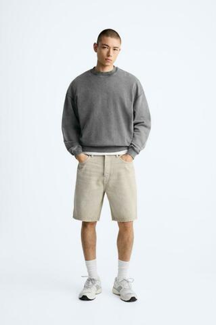 ZARA ШОРТЫ STRAIGHT FIT DENIM, ПЕСОЧНЫЙ