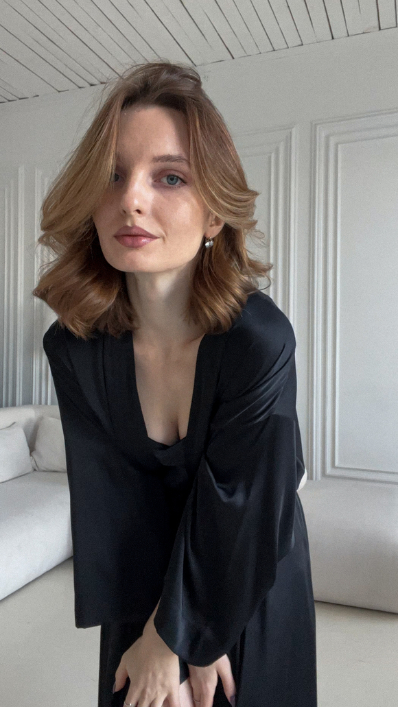 Шелковый халат-кимоно черный