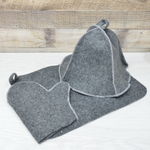Набор для бани 3 предмета: шапка "Classic gray", коврик, рукавичка, тм "Бацькина баня"