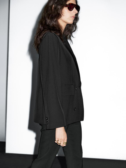 Massimo Dutti Двубортный укороченный блейзер из смесовой шерсти, черный