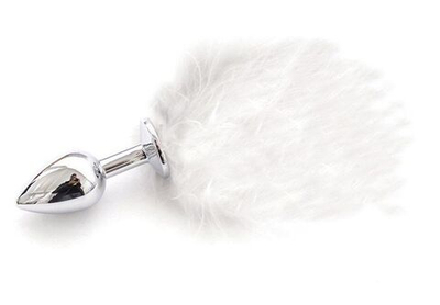 Металлическая пробка с белым хвостиком - 11 см. (Цвет: белый)