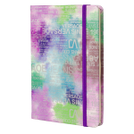 Записная книжка, А5, Alingar, 7БЦ, ПВХ (печать на мокром шелке), на резинке, клетка, 95 л., "Трендовые надписи", сиреневый