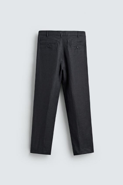 ZARA БРЮКИ С ЗАЩИПАМИ ИЗ 100% ЛЬНА, МОРСКОЙ СИНИЙ