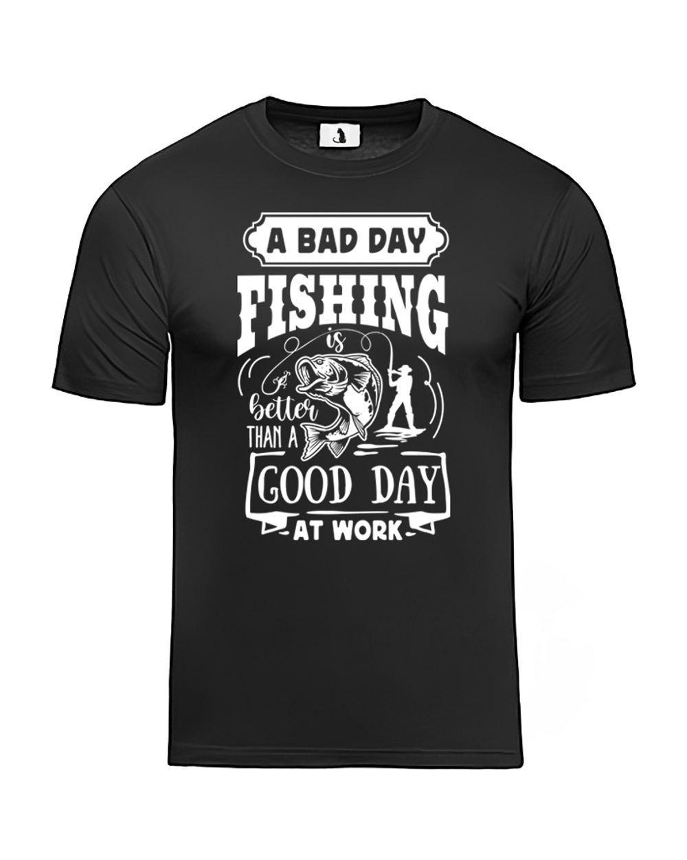 Футболка A bad day fishing прямая черная с белым рисунком