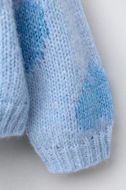 ZARA ВЯЗАНЫЙ ДЖЕМПЕР С СЕРДЦАМИ, НЕБЕСНО-ГОЛУБОЙ