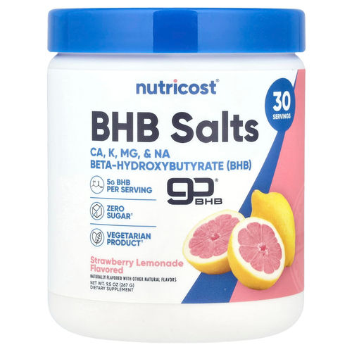 Nutricost, BHB Salts, goBHB®, клубничный лимонад, 267 г (9,5 унции)