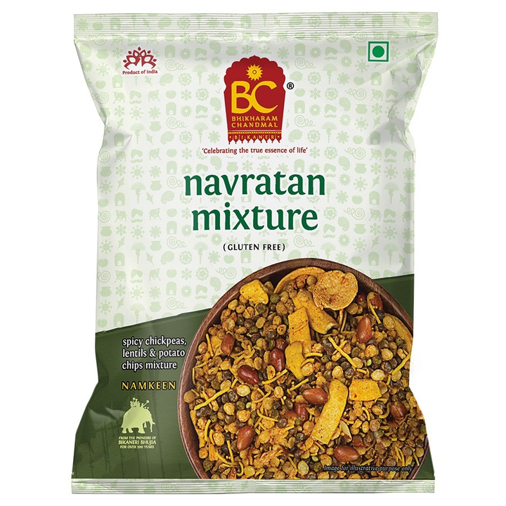 Закуска Bhikharam Chandmal Namkeen Navratan Mixture (Смесь пряного нута, чечевицы и картофельных чипсов) без глютена 200 г
