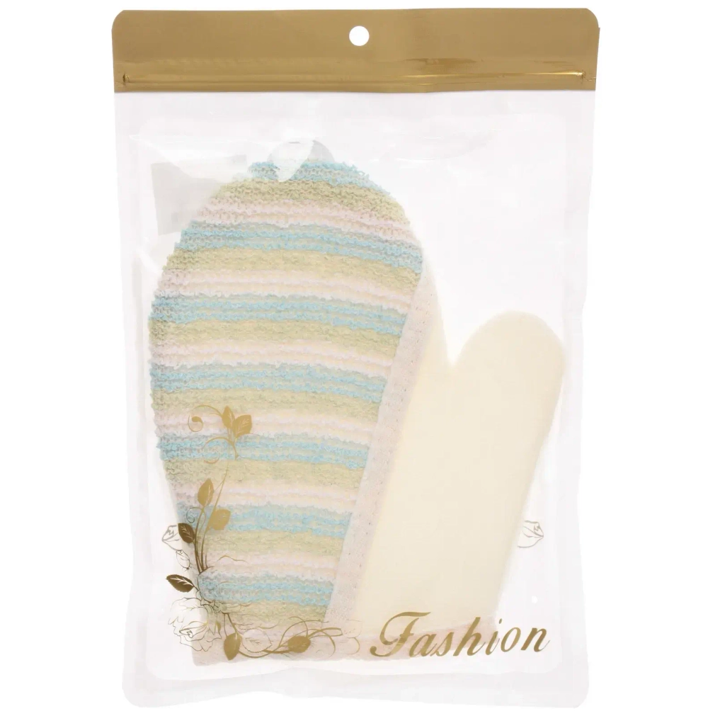 Мочалка - варежка массажная «SANTA MONIKA - LUMITA», цвет белый / голубой, 21*16.5см (ZIP пакет)