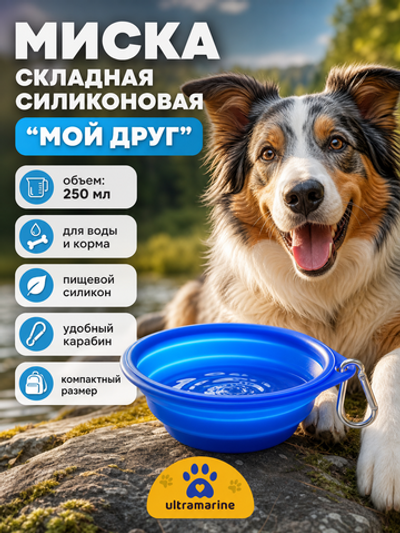 Миска складная силиконовая с карабином «Мой Бро», цвет синий, 250мл