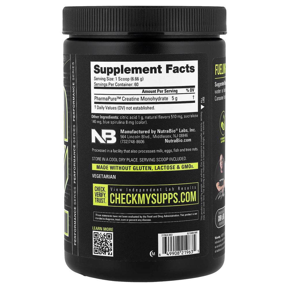 NutraBio, микронизированный моногидрат креатина, со вкусом голубой малины, 399 г (14 унций)