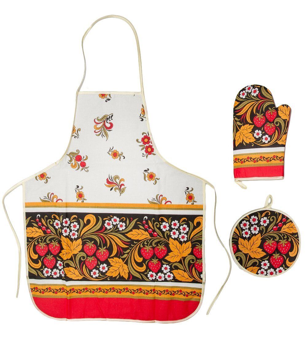 ТК-201 Набор 3 пр. «Фартук, рукавица, прихватка» (лен) в асс.