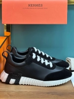 Мужские черные кожаные кроссовки Hermes Bouncing