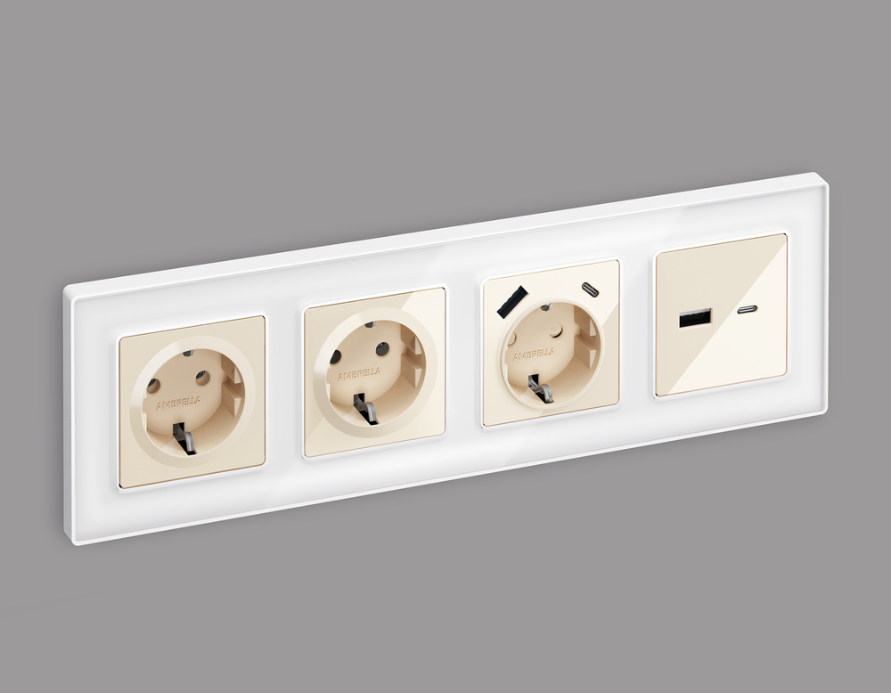 MA311010 Комплект механизма розетки ALFA Бежевый глянец 2USB A+C 20W (быстрая зарядка) QUANT (AP3110, VM177)