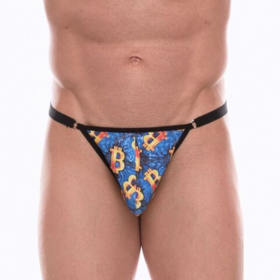 Синие мужские трусы-тонги с разноцветным принтом (Размер: S) (Цвет: синий)