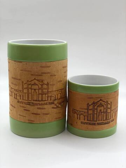 Кружка малая фарфоровая без ручки с берестой. Коллекция "Старая Русса"