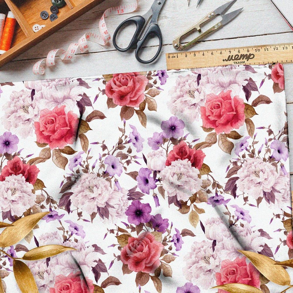 Ткань мембрана контрастные букеты роз