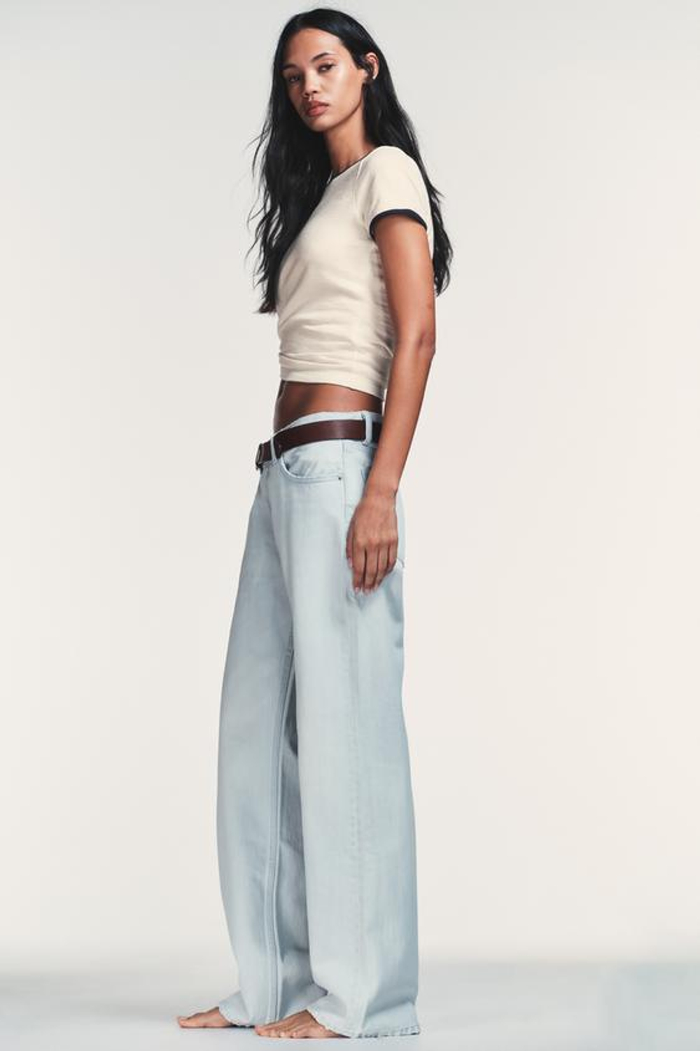 ZARA ДЖИНСЫ TRF WIDE-LEG С НИЗКОЙ ПОСАДКОЙ, ГОЛУБОЙ