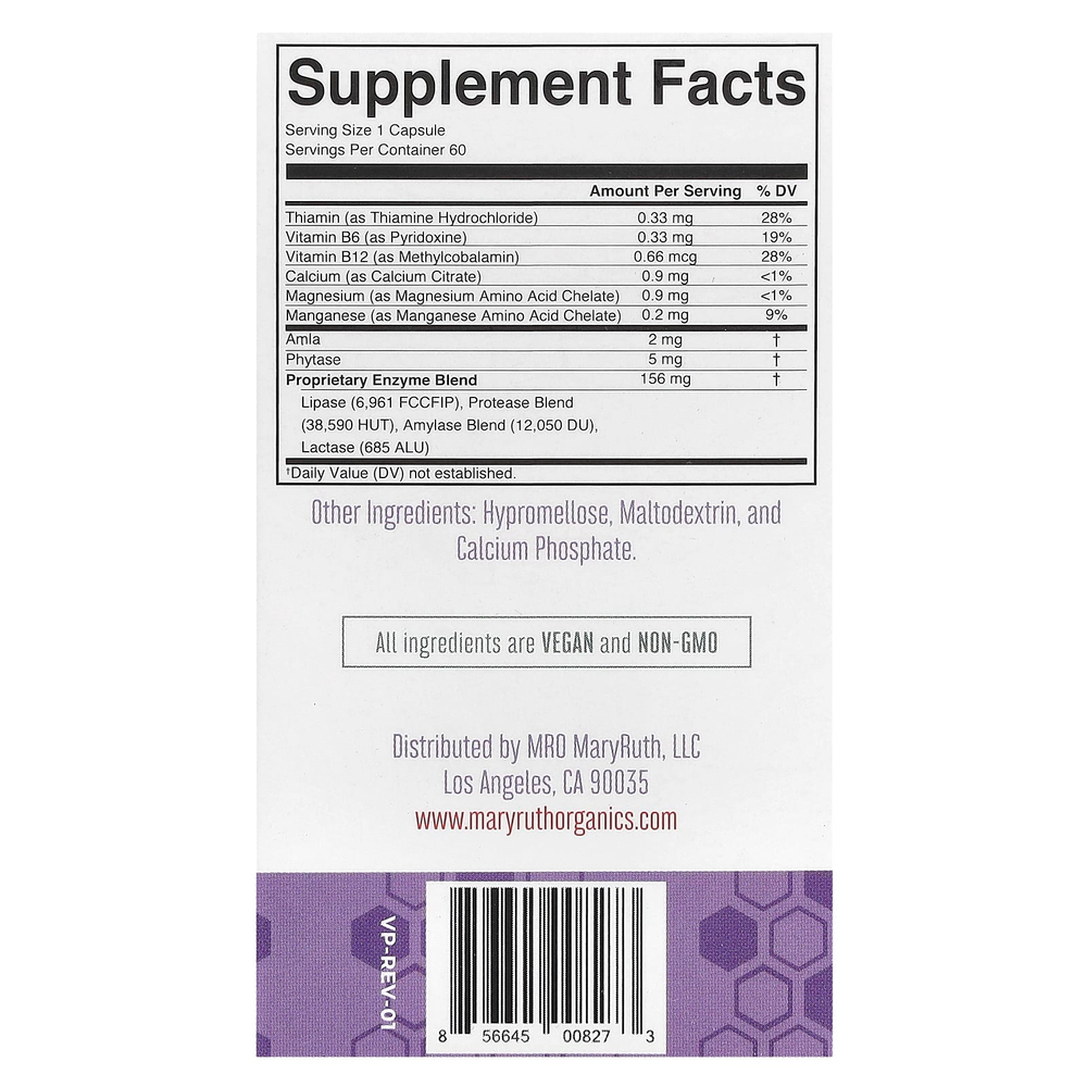 MaryRuth's, ферменты липаза и протеаза, 60 капсул