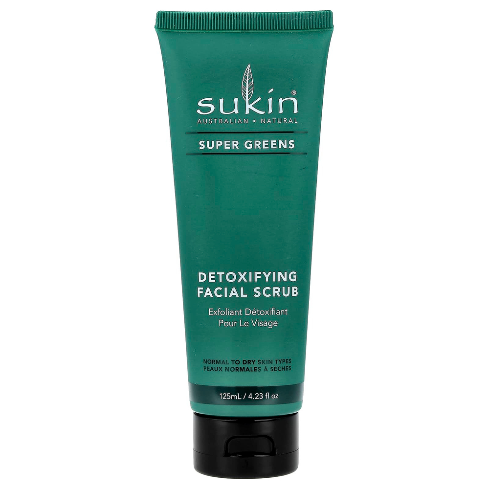Sukin, Super Greens, детоксифицирующий скраб для лица, для нормальной и сухой кожи, 125 мл (4,23 жидк. Унции)