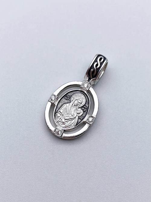 Образок из серебра/Чернение/Со вставкой из фианитов/Утоли моя печали