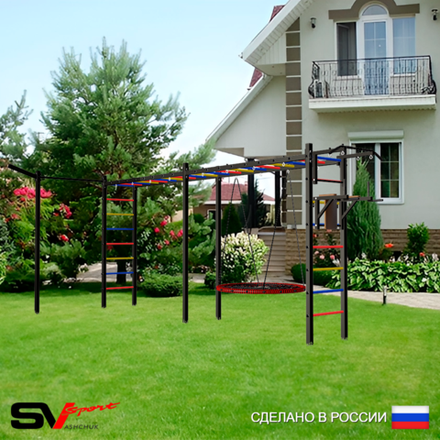 Уличная шведская стенка Sv Sport рукоход х 2 с комплектом турник прямой У52333.1 (Турник/Брусья/Гнездо 100см/Кронш бокс)