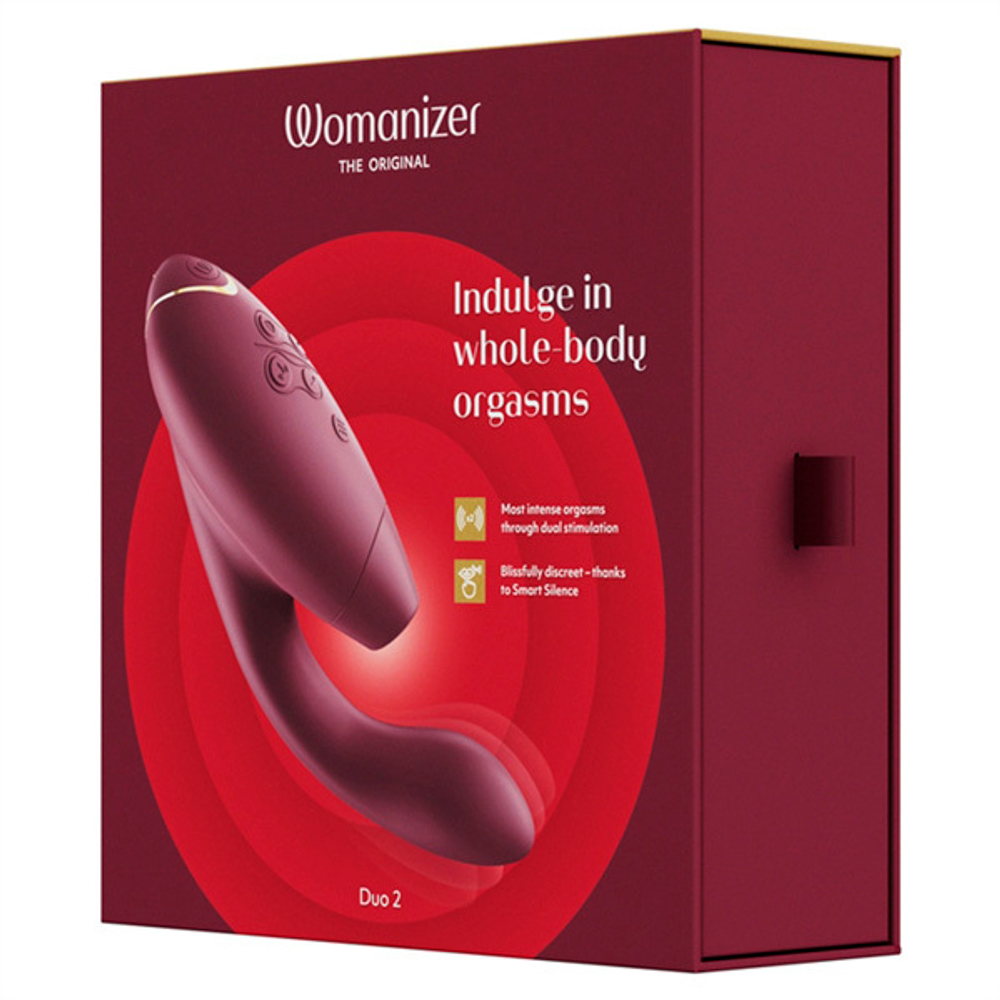 Бордовый вибратор 20,3см с вакуумным стимулятором Womanizer Duo 2 Bordeaux WZ142SG7