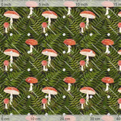 Листья папоротника и мухоморы на темном фоне by Uliana Khristacheva 909 DPI