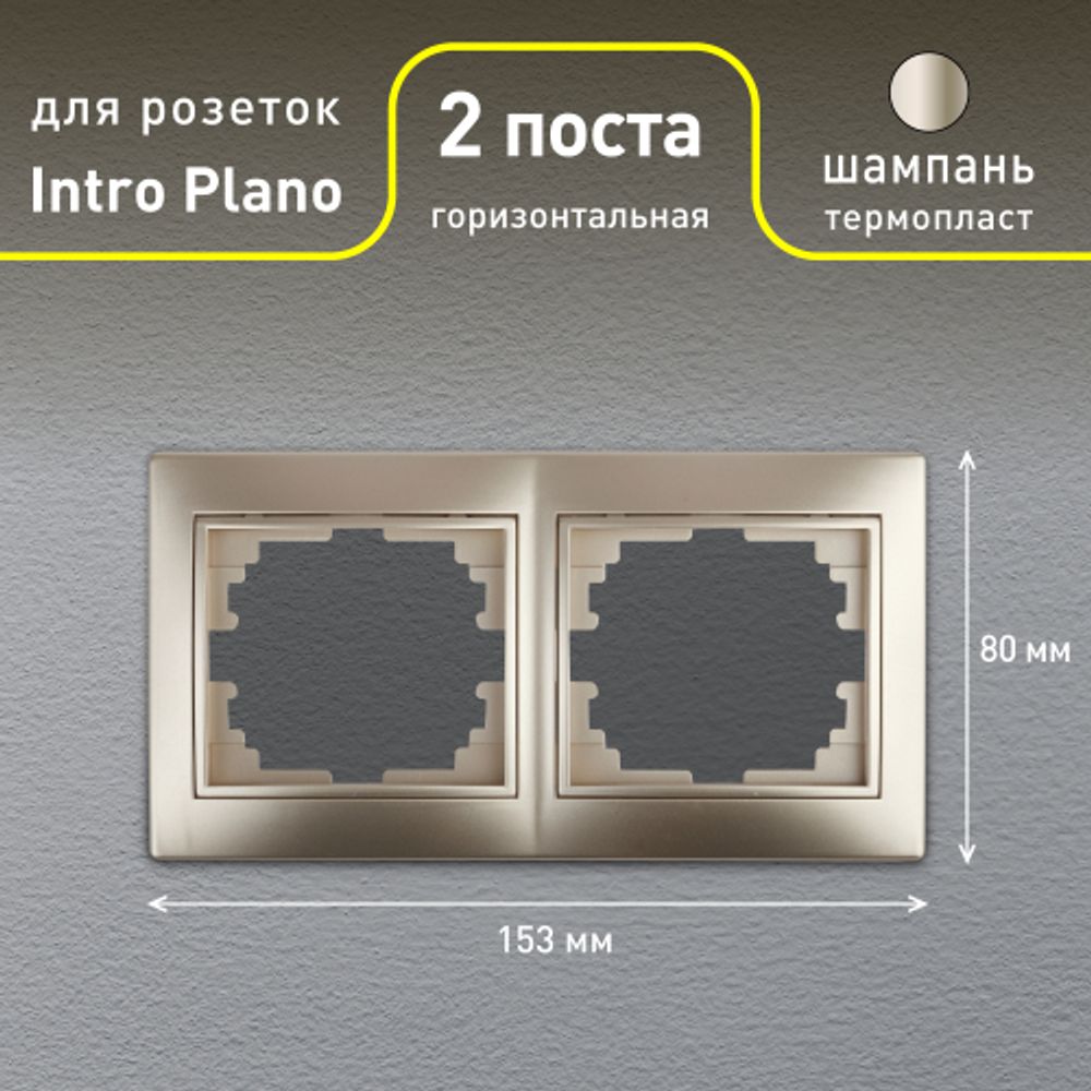 Рамка для розеток и выключателей Intro Plano 1-502-04 на 2 поста горизонтальная, СУ, шампань