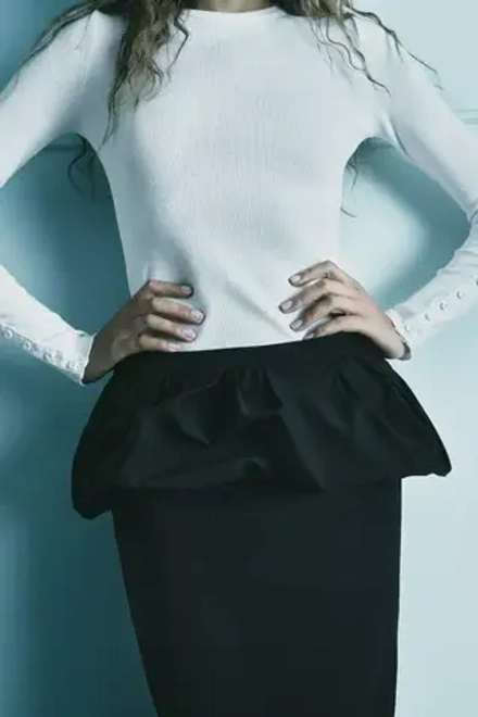 ZARA ЮБКА МИДИ С БАСКОЙ — ZW COLLECTION, ЧЕРНЫЙ