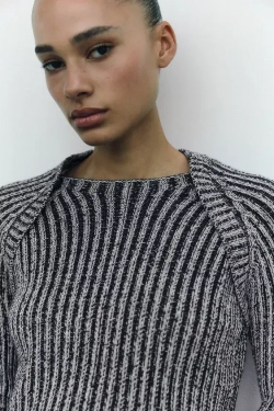 ZARA УКОРОЧЕННЫЙ СВИТЕР В РУБЧИК, СИНИЙ/ИНДИГО