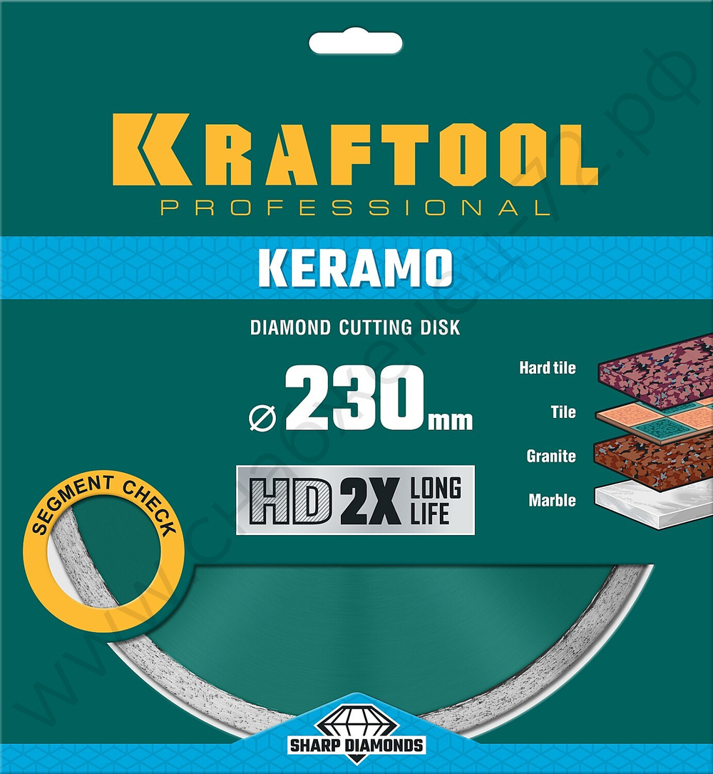 KRAFTOOL KERAMO 230 мм (22.2 мм, 10х2.8 мм), алмазный диск (36684-230)