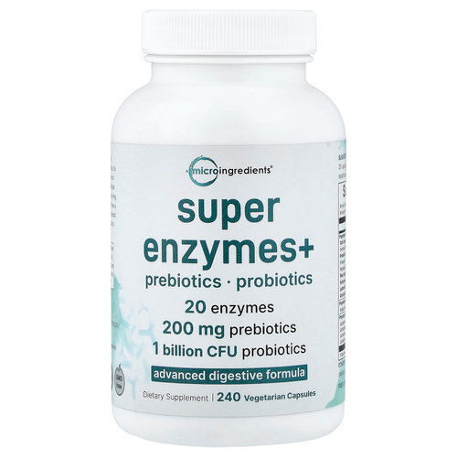 Micro Ingredients, Super Enzymes+, ферменты, 240 вегетарианских капсул