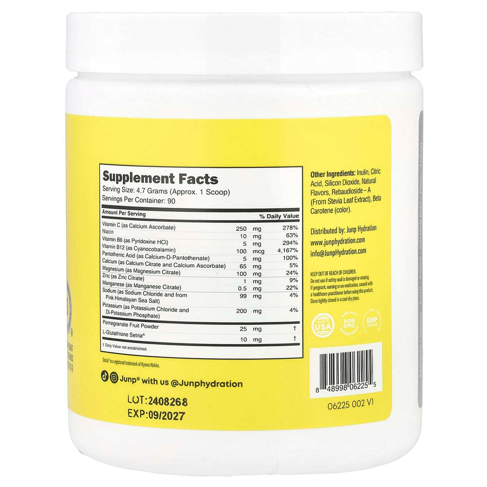 JUNP Hydration, Порошковая смесь электролитов, лимонад, 423 г (14,9 унции)