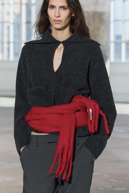 ZARA ОДНОТОННЫЙ СВИТЕР С НАКЛАДНЫМИ КАРМАНАМИ, ТЕМНЫЙ АНТРАЦИТ