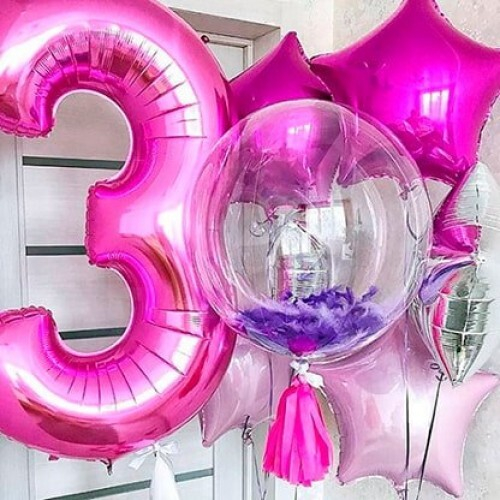 Букет шаров на День Рождения на 3 годика Малышке