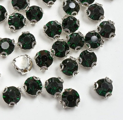 Стразы пришивные стекло в оправе, d 8,5 мм, изумрудный