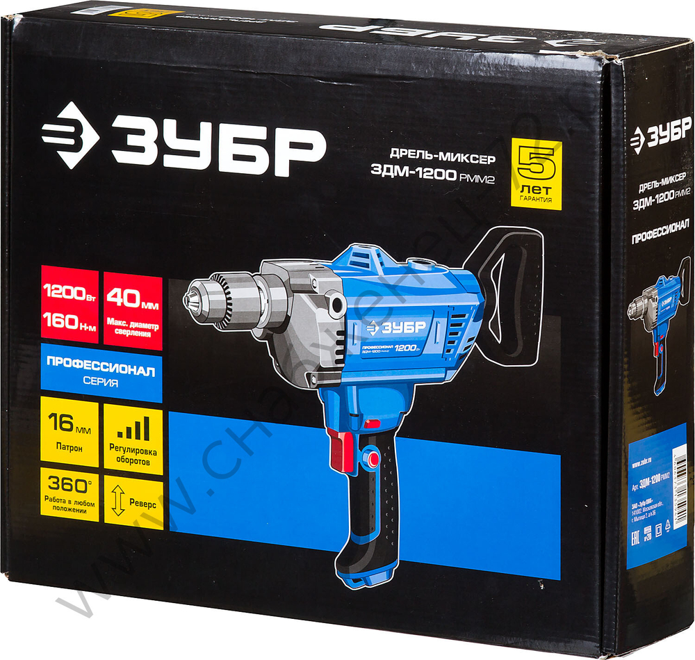 ЗУБР 1200 Вт, 16 мм, дрель-миксер, Профессионал (ЗДМ-1200 РММ2)