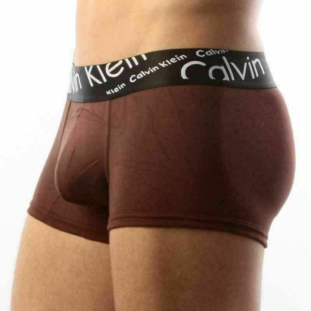 Мужские трусы хипсы коричневые с черной косой резинкой Calvin Klein Black Waistband Italics Boxer Brown